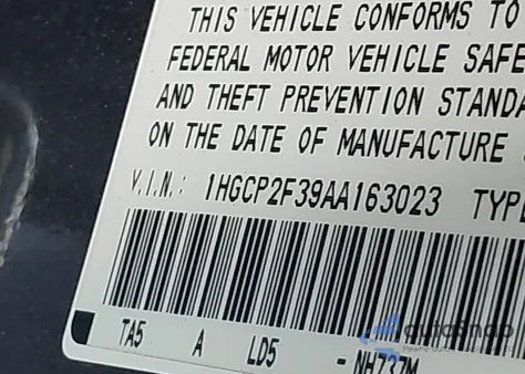 2010 Honda Accord 2.4 Lx from USA, damaged, VIN 1HGCP2F39AA163023